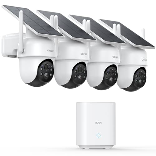 aosu Security Cameras Outdoor Wireless, 4 Cam-Kit, No Subscription Required, Solar-Powered, Home Security Came