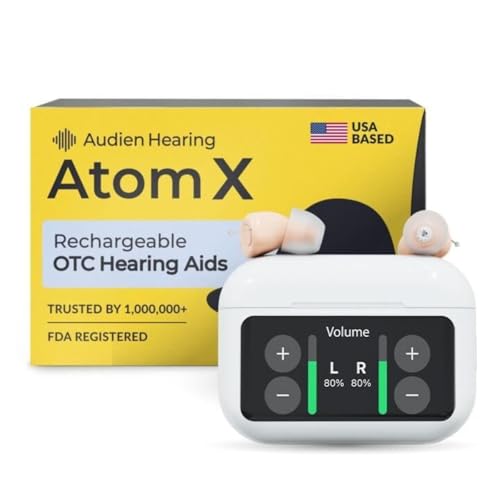 Audien Atom X Hearing Aid For Seniors & Adults with Hearing Loss - Noise Cancelling, Rechargeable OTC Bluetoot