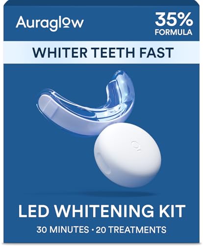 Auraglow Teeth Whitening Kit, LED Accelerator Light, 35% Carbamide Peroxide Teeth Whitening Gel, 20+ Whitening