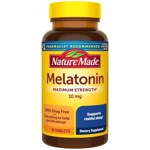 Nature Made Melatonin 10mg Maximum Strength for Sleep Support, 70 Tablets