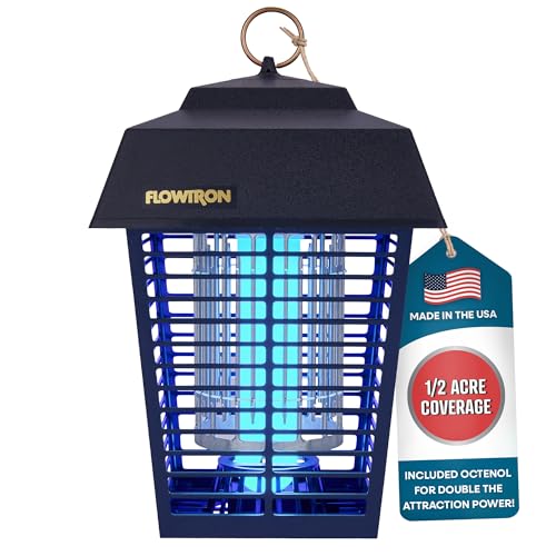 Flowtron Electric Bug Zapper 1/2 Acre Outdoor Insect Control with Dual Lure Method, 15W UV Light & Octenol