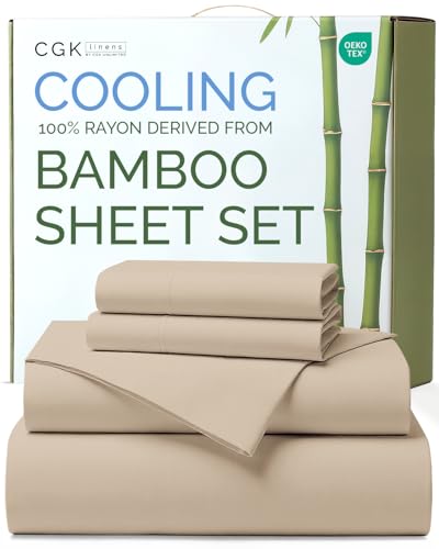 100% Rayon Derived From Bamboo - Bamboo Sheets Queen Size - Cooling Sheets for Queen - Ultra Soft, Breathable