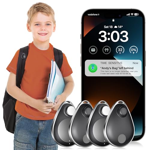GPS Tracker for Kids hidden 4pack, Security Tag with Pins Works with Find My (iOS only), Lost Mode, Anti-Remov