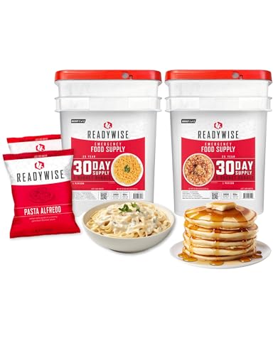ReadyWise 30 Day Emergency Food Supply - 296 Servings, 2 Buckets, Freeze Dried Protein Meals, Survival Food