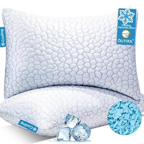 QUTOOL Cooling Pillow for Sleeping, CertiPUR-US Shredded Memory Foam Queen Pillows Set of 2, Cool Pillow for H