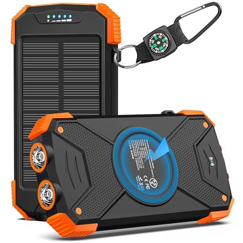 BLAVOR Solar Power Bank 10,000mAh, Portable Wireless Charger, 20W Fast Charging External Battery Pack with USB