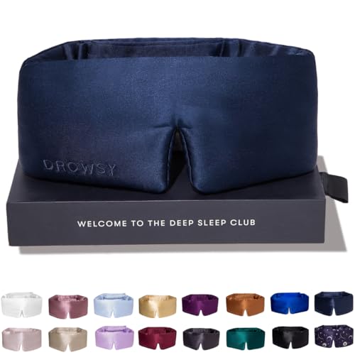 DROWSY Silk Sleep Mask - Face-Hugging, Padded Cocoon for Luxury Sleep in Total Darkness - 100% Pure Mulberry