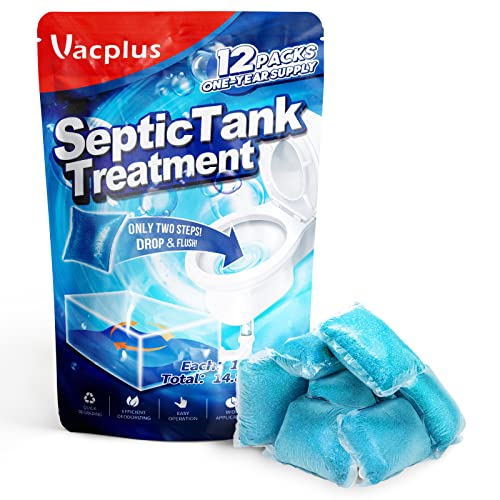 Vacplus Septic Tank Treatment 12 Pcs for 1-Year Supply, Dissolvable Packs with Easy Operation, Durable Biodegr