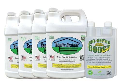 Septic Drainer Repair Kit - New Formula - 4 Gallons of Septic Drainer Field Treatment Plus 1 Quart of