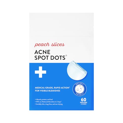 Peach Slices - Acne Spot Dots (60 ct) - Hydrocolloid Pimple Patches for Face - Absorb Gunk, Protect Picking &
