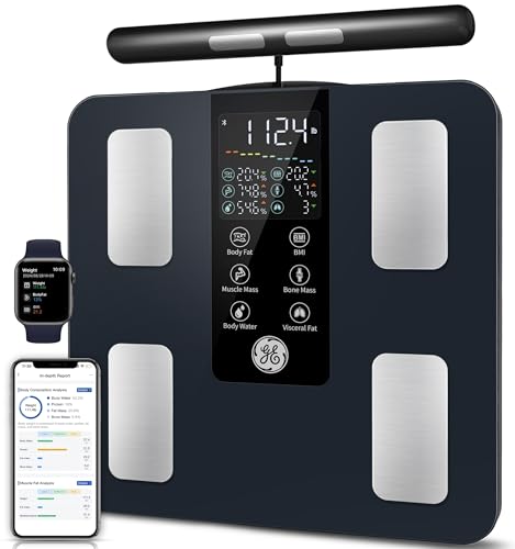GE Smart Scale for Body Weight: 8-Electrode Digital Bathroom Scale for Weight Fat BMI Muscle Mass Full Body Co