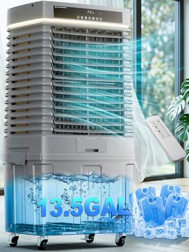 Uthfy 4000CFM Swamp Cooler for Large Room, 41” Evaporative Air Cooler with 13.5Gal Detachable Water Tank, 12H