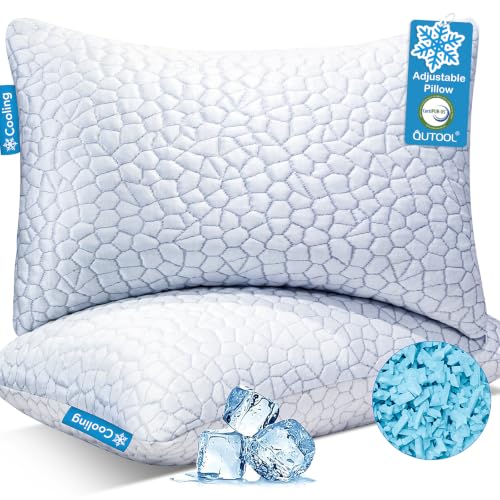 QUTOOL Cooling Pillow for Sleeping CertiPUR-US Shredded Memory Foam Queen Pillows Set of 2, Cool Pillow for