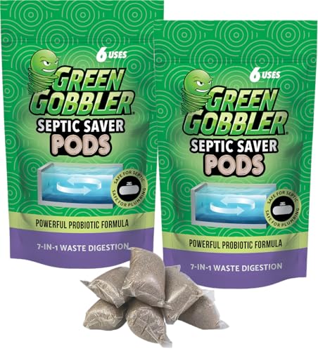 Green Gobbler Septic Tank Treatment Packets, 12 Month Supply - Powerful Natural Bacterial & Enzymes to