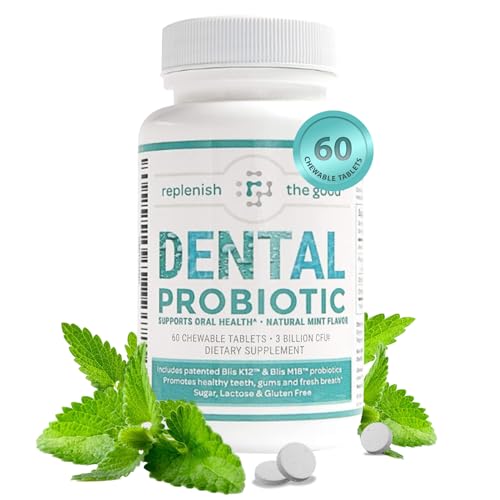 Dental Oral Probiotic, 60 Chewable Tablets - Supplements w/BLIS K12 & M18 - Bad Breath Treatment for Adults