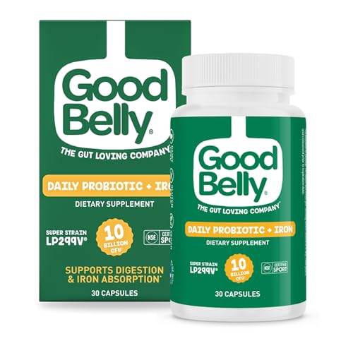 GoodBelly Probiotic Capsules for Digestive Health & Iron Absorption | Vegan Probiotic Supplement with 10