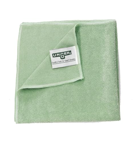 Unger Commercial Microfiber Cleaning Cloth, 10 Pack - MicroWipe 4000 Heavy Duty, 16" x 15", Green