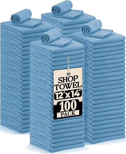 Utopia Towels Cotton Shop Towels 12x14 Inch, 100 Pack Soft, Absorbent Reusable Cotton Rags, Durable and