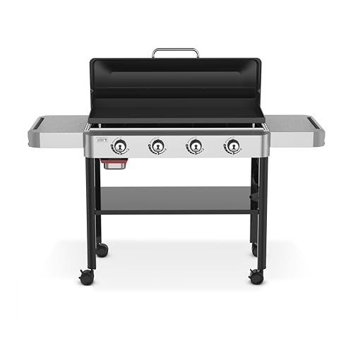 Weber 36" 4‑Burner Liquid Propane Griddle, Black – Pre‑Seasoned Rust‑Resistant Carbon Steel Cooktop with