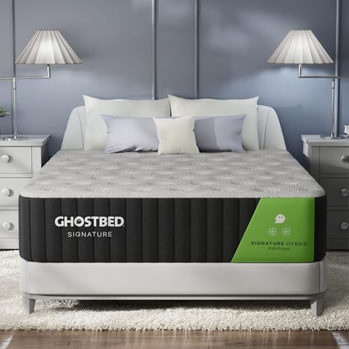 GhostBed Signature Hybrid 12” Queen Mattress – Cooling Memory Foam & Innerspring Hybrid Bed – Medium-Firm