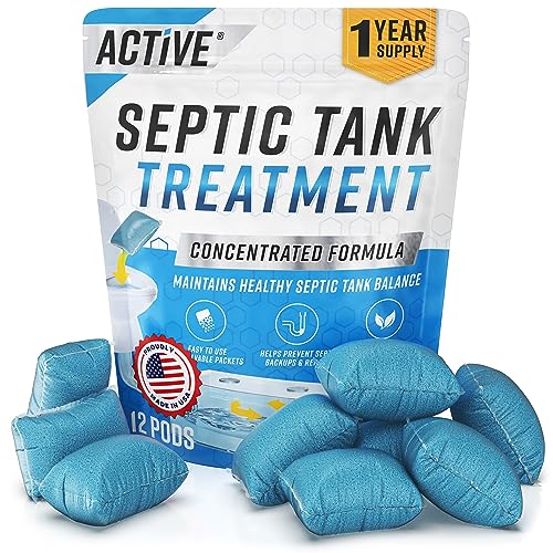 Septic Tank System Treatment Pods - 12 Dissolving Packets | Enzyme-Producing Live Bacteria Solution | 1 Year S