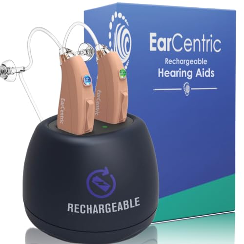 EarCentric EasyCharge Rechargeable Hearing Aids (Pair) for Seniors, Behind-The-Ear BTE Ear Aid PSAP digital