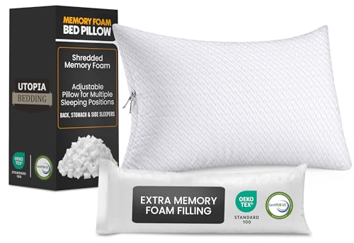 Utopia Bedding Shredded Memory Foam Pillows (Queen), Cooling Adjustable Bed Pillows for Sleeping with